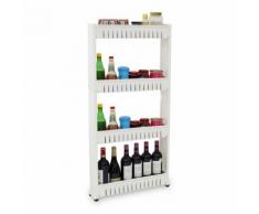 Meuble de Rangement avec Roues, Étagère à Roues, 4 compartiments, 112 x 54 x 12 cm, Blanc, Matériau: Plastique, Polypropylène - Boite de rangement