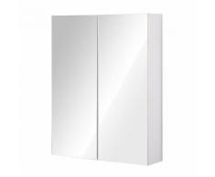 Armoire avec miroir en bois rangement salle de bain fermeture porte tampon MDF blanc - Armoire