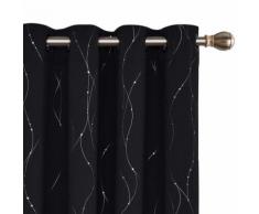 Deconovo Lot de 2 Oeillets Rideaux Occultants Isolant Thermique Rideau Enfant Imprimé Lignes et Points Argentés Noir 140x175cm - Rideaux et stores