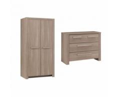 Commode 3 tiroirs et Armoire 2 portes Hangun - Bois - Chambres enfant complètes