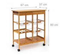 Desserte de cuisine chariot à roulettes en bambou 80 x 67 cm - Meubles de cuisine