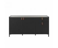 buffet - bahut - enfilade AMSTERDAM Enfilade 3 portes 1 tiroir - Made in France - Décor chataigner et noir - L 160 x P 46 x H 80 cm - Buffets