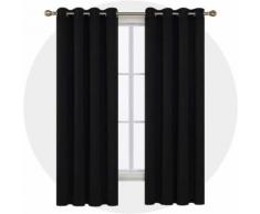 Deconovo Lot de 2 Rideaux Occultants Isolant Thermique Rideaux à Oeillets Rideaux de Porte en Chambre Salon Design Moderne 140x175cm Rideaux Noir - Rideaux et stores