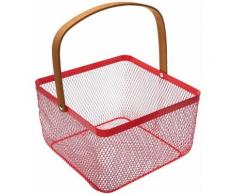 Versa - Corbeille à fruits carrée en métal ajouré et rotin Rouge - Article de décoration