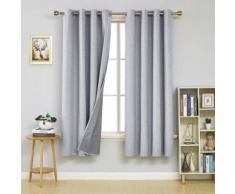 Deconovo Lot de 2 Rideaux Occultants Doublé Couche de Mousse à Oeillets pour Chambre Salon Cuisine 140x183cm Isolant Thermique Gris Clair - Rideaux et stores