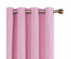 Deconovo Lot de 2 Occultant Rideaux Salon Thermique Solide Argenté Motif avec Oeillets Isolant pour Décoration Chambre Intérieur 168 x 183 cm Rose - Rideaux et stores