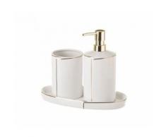 Set Salle de Bain Céramique Blanc et Or - Distributeur Savon, Verre, Porte Savon - Accessoires de bain
