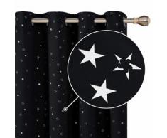 Deconovo Lot de 2 Oeillets Rideaux Occultants Noir Isolant Thermique Rideaux Petits Etoiles Imprimés Argents pour Enfant Rideaux Chambre 117x229cm - Rideaux et stores