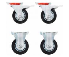 vidaXL 8x Roulettes Pivotantes Roues Fixes pour Chariot Roulant Etabli Meuble Etagère à Livre Tables de Travail Capacité de 80 kg 100 mm - Accessoires pour meubles