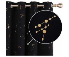 Deconovo Lot de 2 Rideau Occultant à Oeillets Rideaux Salon Design Moderne Rideau Thermique Isolant Rideaux Salon Motif pour Chambre 140x229cm Noir - Rideaux et stores