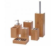 Set de salle de bains, 7 pièces HWC-A90, accessoires de bain, distributeur de savon, bambou - Accessoires de bain