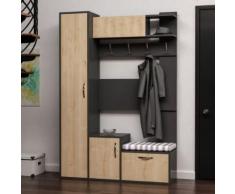 HOMEMANIA Vestiaire - Meuble dentree Seina Armoire - avec Étagères à Chaussures, Portes, Étagères - Chêne, Anthracite en Bois, 125 x 35 x 184 cm - Vestiaires