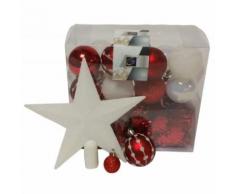 Kit de 44 décorations pour sapin - Rouge et blanc - Guirlandes, boules et cimier - Objet à poser