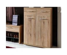 Meuble à chaussures Chêne avec 2 portes et 2 tiroirs, Dim 74 x 110 x 34 cm -PEGANE- - Meubles à chaussures