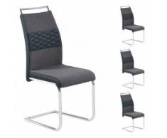 Lot de 4 chaises de salle à manger ou cuisine ERZA avec assise rembourrée poignée et piètement chromé, en tissu gris foncé et noir - Chaise