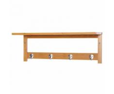 Porte-manteau mural penderie murale étagère 50L x 17l x 20H cm 4 patères kit fixation fourni bambou naturel - Portes manteaux