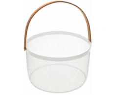 Versa - Corbeille à fruits ronde en métal ajouré et rotin Blanc - Article de décoration