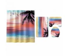 4PCS Antiderapant toilettes Polyester Couverture Mat Set de bain rideau de douche BT192 - Accessoires salles de bain et WC