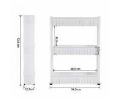 3 étages Etagère de rangement, Armoires de cuisine, Chariot de stockage, Meuble de rangement à roulettes, Etagère de cuisine, Salle de bains roulante 72,5 cm avec blanc - Dessertes de rangement