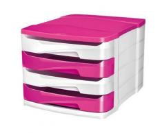 Module de 4 tiroirs Isis blanc et rose - Corbeille, bac à courrier, poubelle