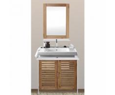meuble sous vasque - meuble vasque integree LINDA Meuble sous-lavabo L 60 cm - Blanc mat et décor bois - Installations salles de bain
