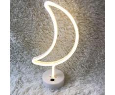 Eclairage LED Guirlande/Décoration LED Forme de lune Romantique Neon LED Holiday Light avec support, lampe de nuit décorative fée chaleureuse pour Noël, mariage, fête, chambre à coucher (blanc chaud) - Luminaires extérieur