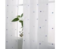 Deconovo Rideau Voilage Salon Blanc Decoration Chambre Broderie Etoile Bleu Ciel pour Enfant à Oeillets 140x138cm - Rideaux et stores