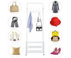 Porte-manteau avec étagère à chaussures en métal et plastique multipurpose - 185*65*30cm - Blanc - Portes manteaux