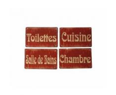 Set de 4 Plaques de Porte Métal Rouge Toilettes, Chambre, Salle de Bain, Cuisine - Décoration murale