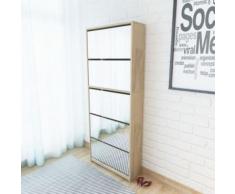 Armoire Meuble à Chaussures 5 Etages avec Miroir Chêne 63 x 17 x 169,5 cm Version mise à jour - Tables de chevet