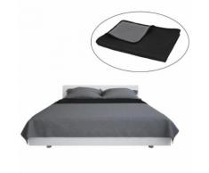 Meelady Couvre-lit Matelassé à Double Face Lavable en Machine 230 x 260 cm Gris et Noir - Cadre de lit