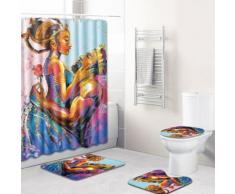 4PCS mer style Antiderapant toilettes Polyester Couverture Mat Set de bain rideau de douche BT454 - Accessoires salles de bain et WC