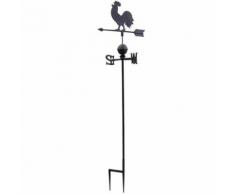 L'Héritier Du Temps - Girouette murale avec 4 points cardinaux motif coq 2 pics en fonte patinée marron 45x45x185cm - Décoration d'extérieur