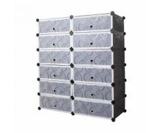 12 Cubes Armoire à Chaussures en Plastique - LEMAIJIAJU - Étagère à Chaussures Rangement de Vêtements - 95 * 37 * 107cm Noire et Blanc Translucide - Meubles à chaussures