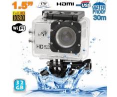 Caméra sport WiFi embarquée plongée caisson 12MP 1080P Argent 32Go - Caméra sport