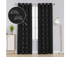 Deconovo Lot de 2 Rideaux Salon Isolant Décoration Occultant Oeillets Thermique pour Chambre Intérieur Motif Lune Argenté 140x245cm Noir - Rideaux et stores