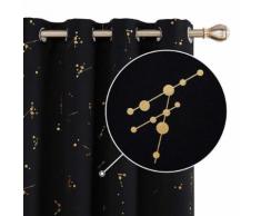 Deconovo Lot de 2 Rideau Occultant à Oeillets Rideaux Petite Fenêtre Salon Rideau Salon avec Motif Rideau Thermique Isolant pour Chambre 117x138cm Noir - Rideaux et stores