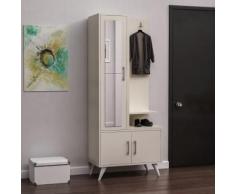 HOMEMANIA Vestiaire - Meuble dEntree Safir Armoire - avec Étagères à Chaussures, Miroir, Portes, Étagères - Crème en Bois, 75 x 40 x 180 cm - Vestiaires