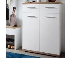 Meuble à chaussures blanc/chêne avec 2 portes et 2 tiroirs, Dim 74 x 110 x 34 cm -PEGANE- - Meubles à chaussures