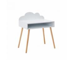 NUAGE Bureau droit enfant scandinave blanc laqué mat + pieds en bois pin massif - L 70 cm - Bureaux