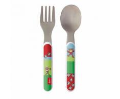 Sigikid, 24869 enfant mixte couverts de table fourchette + cuillère, inox et plastique abs, wild und berry vert rouge, 14 cm - couverts