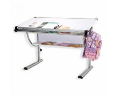 Bureau enfant écolier junior CINDY table à dessin réglable en hauteur et plateau inclinable avec tablette en MDF, structure gris - Bureaux