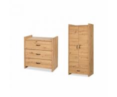 Commode à langer et armoire 2 portes LittleSky by Klups Amelia Oak - Chêne - Chambres enfant complètes