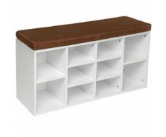 TECTAKE Meuble à Chaussures Banc 10 paires Etagères ajustables 103,5 cm x 48 cm x 30 cm Blanc - Meubles à chaussures