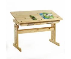 Bureau enfant écolier junior OLIVIA table à dessin réglable en hauteur et pupitre inclinable avec 2 tiroirs en pin massif vernis nat - Bureaux
