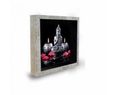 BOUDDHA Tableau déco cadre vitrine 20x20 - Bouddha bougies - Décoration murale