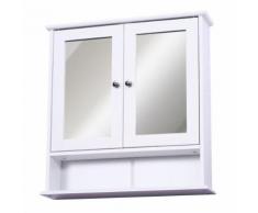 Armoire murale étagère salle de bain 56L x 13l x 58H cm double porte miroir étagère réglable MDF blanc - Meubles de salle de bain