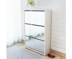 Meuble à Chaussures avec Miroir 3 Tiroirs Style Moderne Blanc 3 x 17 x 102,5 cm - Tables de chevet