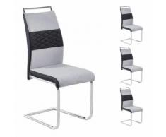 Lot de 4 chaises de salle à manger ou cuisine ERZA avec assise rembourrée poignée et piètement chromé, en tissu gris clair et noir - Chaise