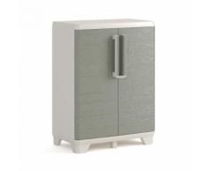 KETER Armoire basse de rangement - Wood Grain - Texture bois - 2 portes - - pieds ajustables - verouillable - Gris - Rangement de l'atelier